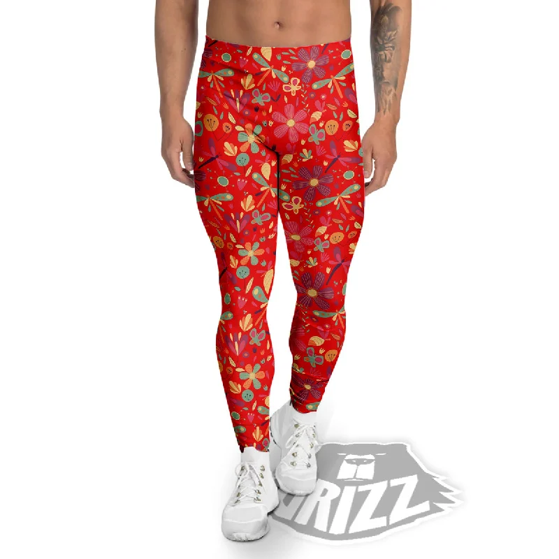 Now or Never Floral Dragonfly Christmas Print Pattern Men's Leggings