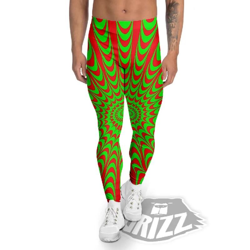 Markdown Madness Moving Optical Illusion Green Red Wave Men's Leggings