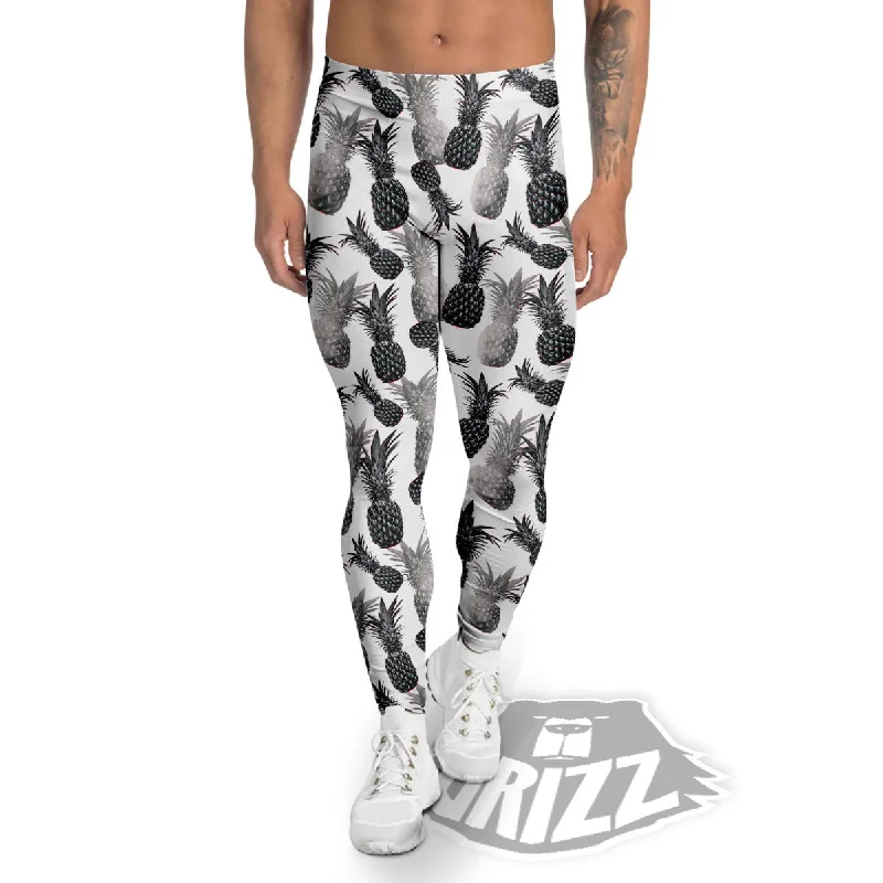 Weekend Special Pineapple Grey Watercolor Print Pattern Men's Leggings