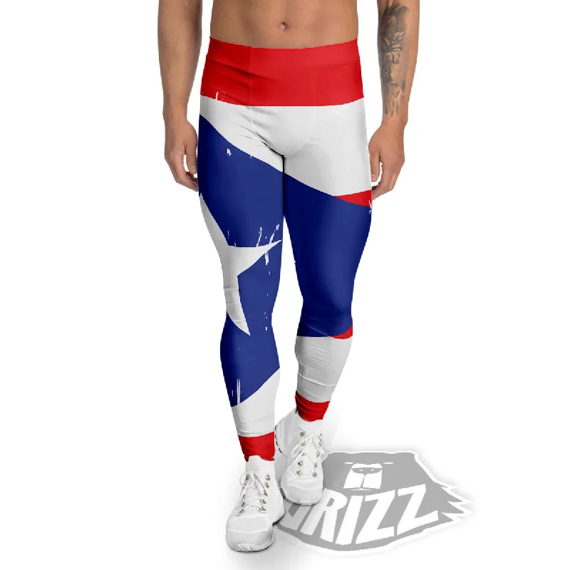 Midnight Madness Puerto Rico Flag Print Men's Leggings