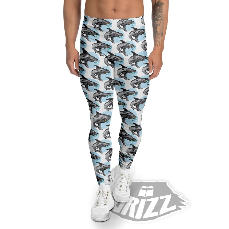 Best Deals Shark White And Grey Print Pattern Men's Leggings