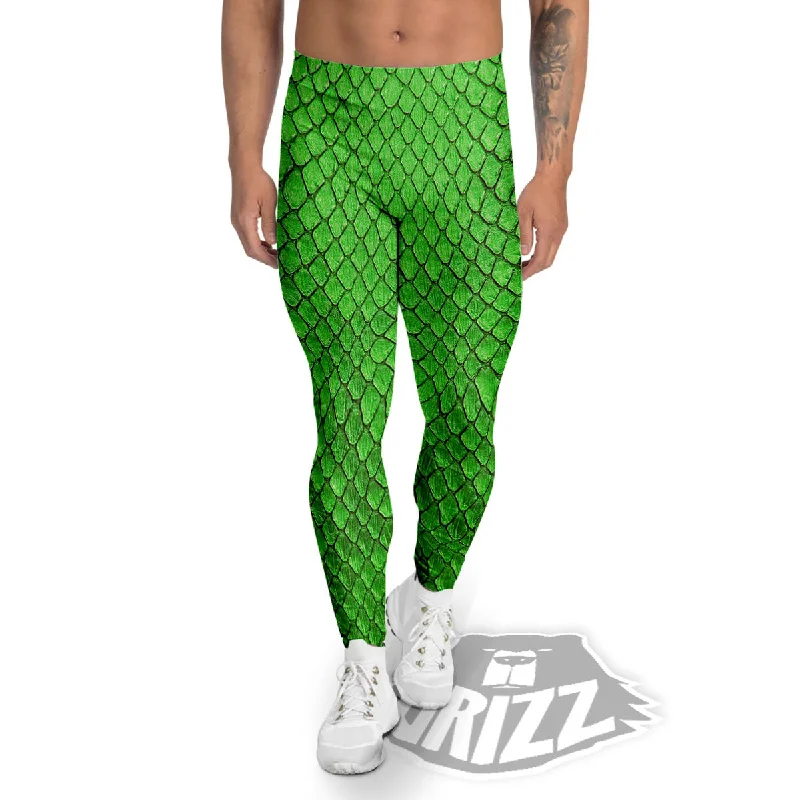 Bargain Bin Snakeskin Python Green Print Men's Leggings