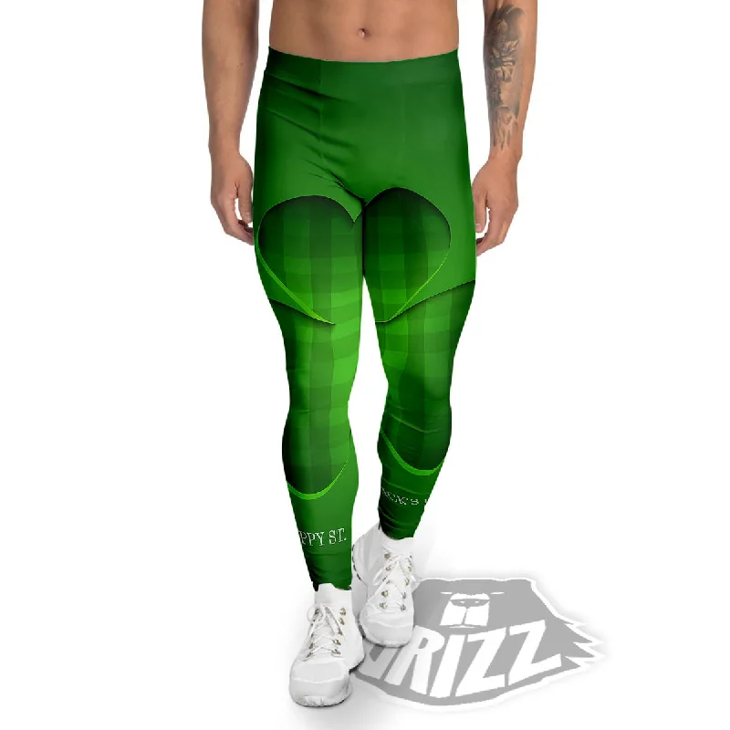 Savings Event Tartan Shamrock Green Print Men's Leggings