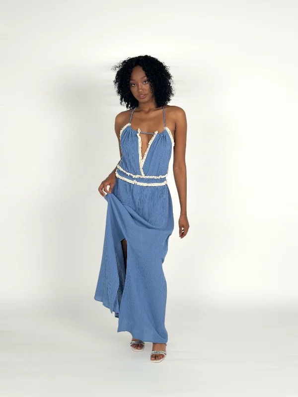 Best Seller Blue Maxi Halter Dress