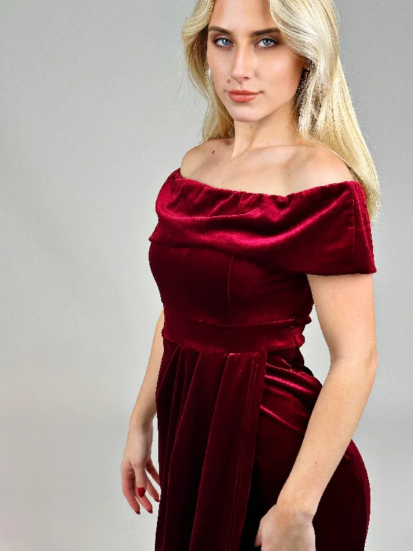 Markdowns Burgundy Off Shoulder Midi Dress
