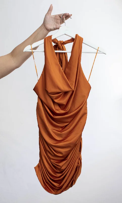 Flash Sale Plunging Halter Neck Ruched Mini Dress