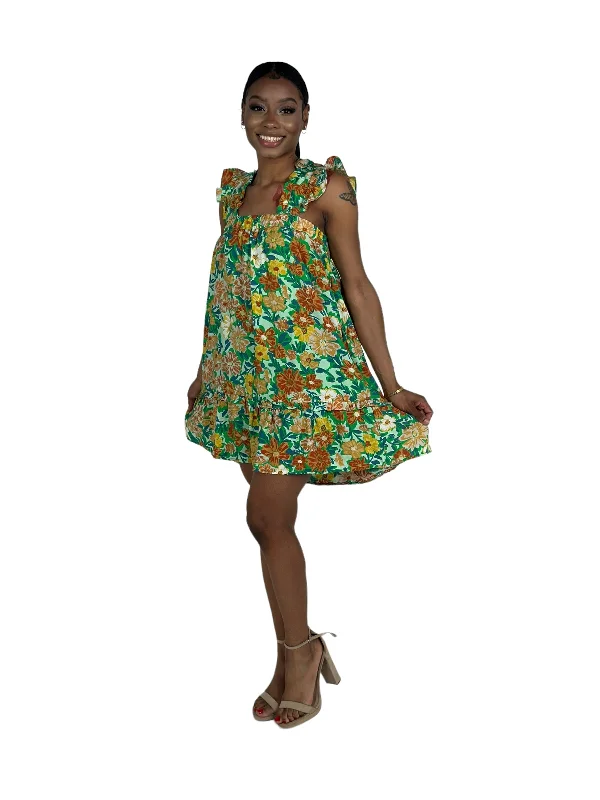 Year-End Sale Green Floral Print Mini Dress