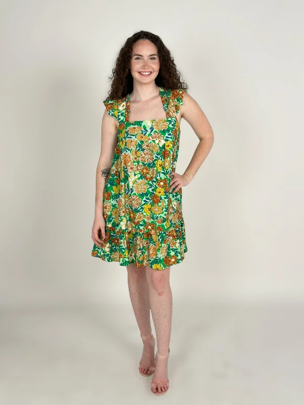 Exclusive Deal Green Mix Bloom Floral Print Dress