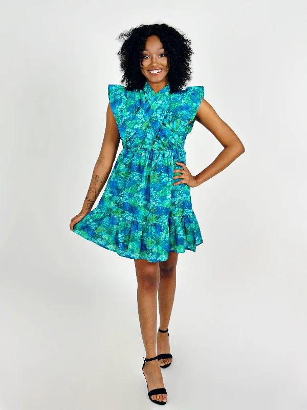 Take Advantage Green Printed Mini Dress