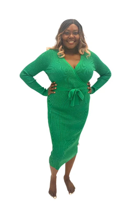 Last Chance Green Sweater Rib Dress