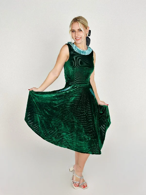 New Deals Green Velvet Midi Dress