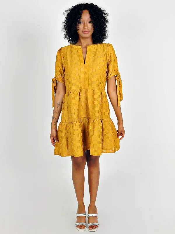 Savings Galore Mustard Tie Sleeve Dress