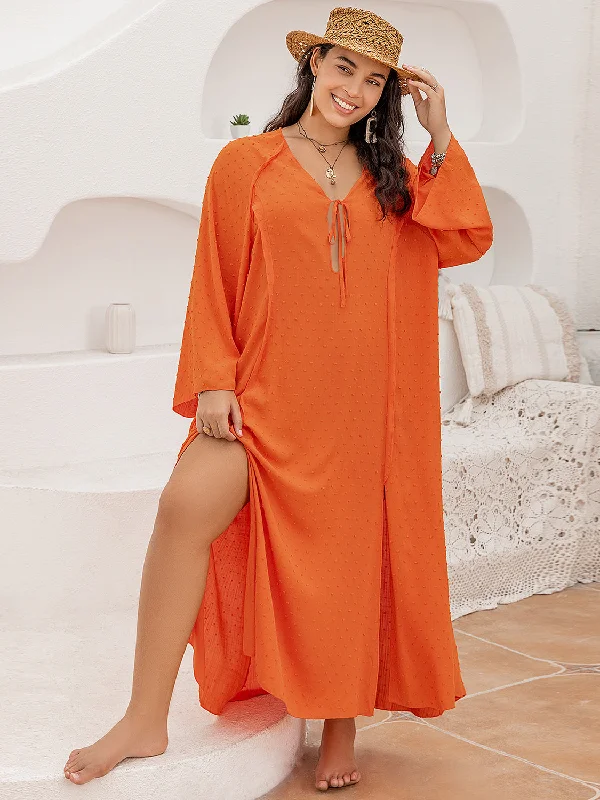 Unmissable Offer Erin Plus Size Tie Neck Long Sleeve Slit Dress