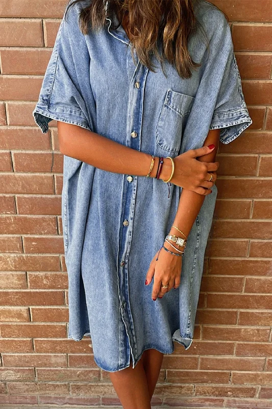 Reduced Prices Angela Pocketed Button Up Half Sleeve Denim Dress