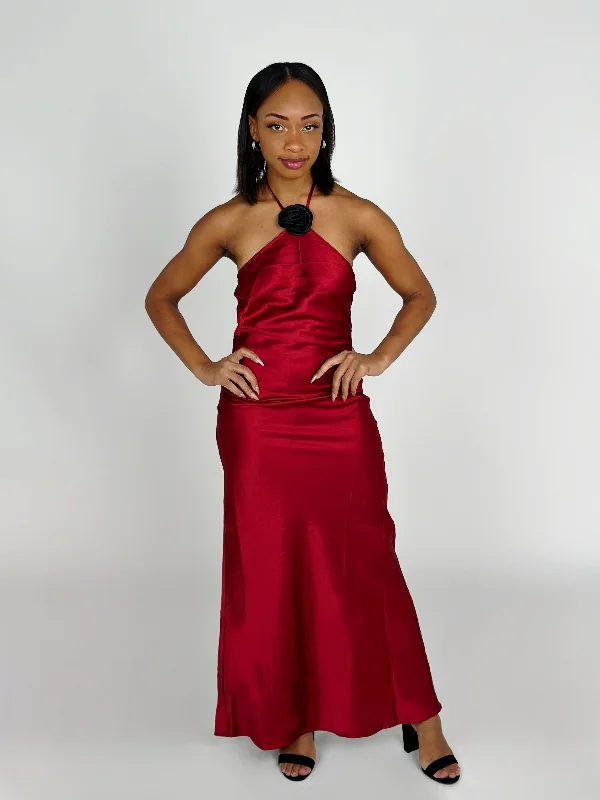 Flash Deals Red Silk Flower Dress