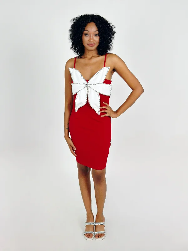 Special Price Red White Petal Detail Fashion Dress