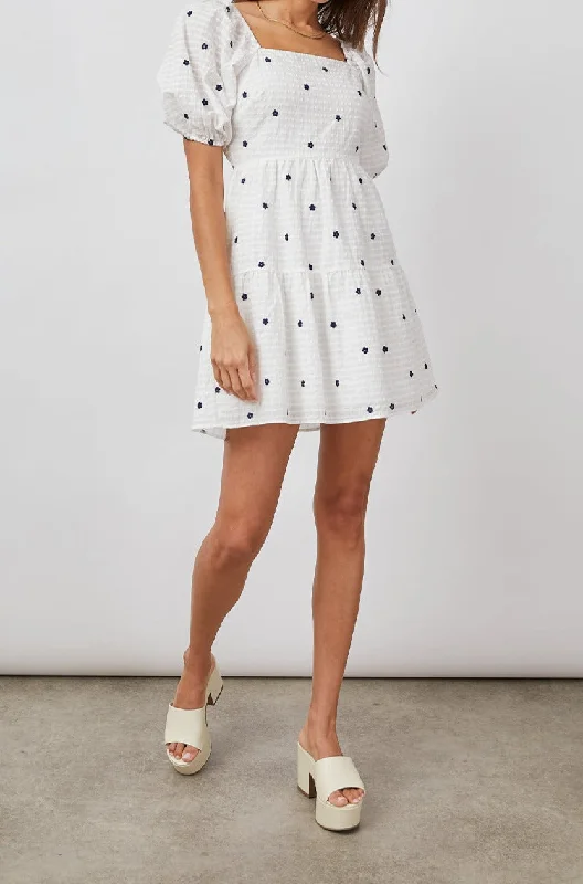 Reduced Prices SELENE DRESS - NAVY EMBROIDERED DAISIES