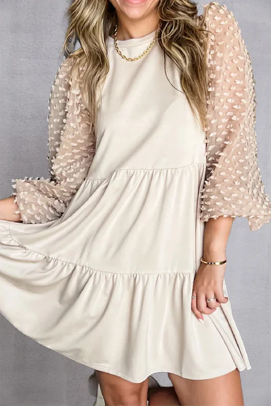 Midnight Madness Orphine Tiered Round Neck Balloon Sleeve Mini Dress