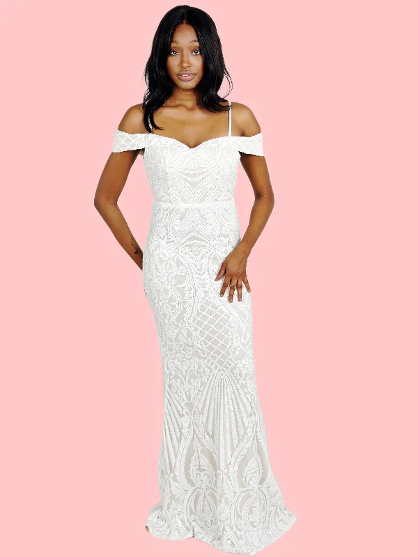 Weekend Deal White Off Shoulder Sequin Maxi Dress